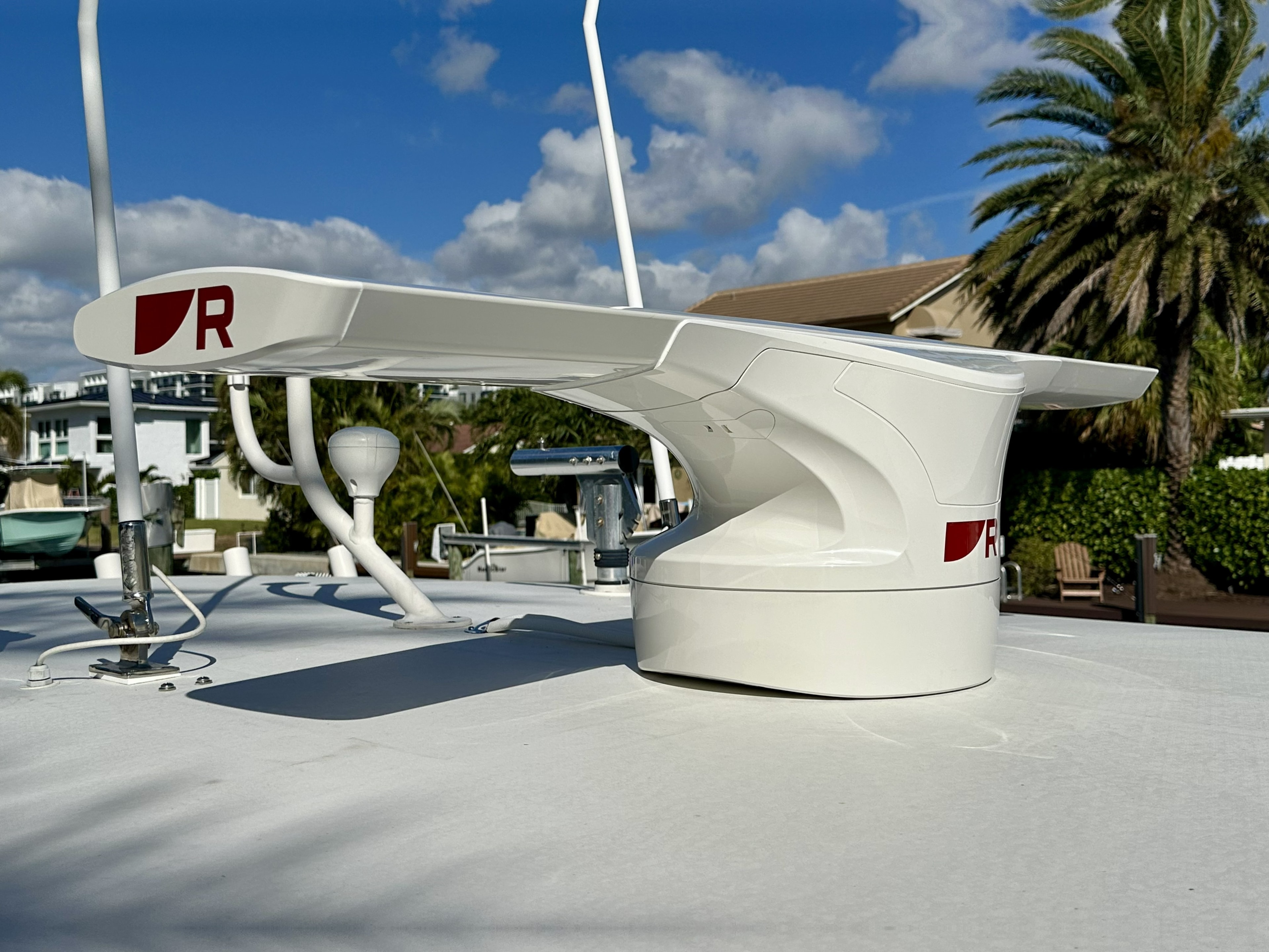 Raymarine radar installed on boat hardtop